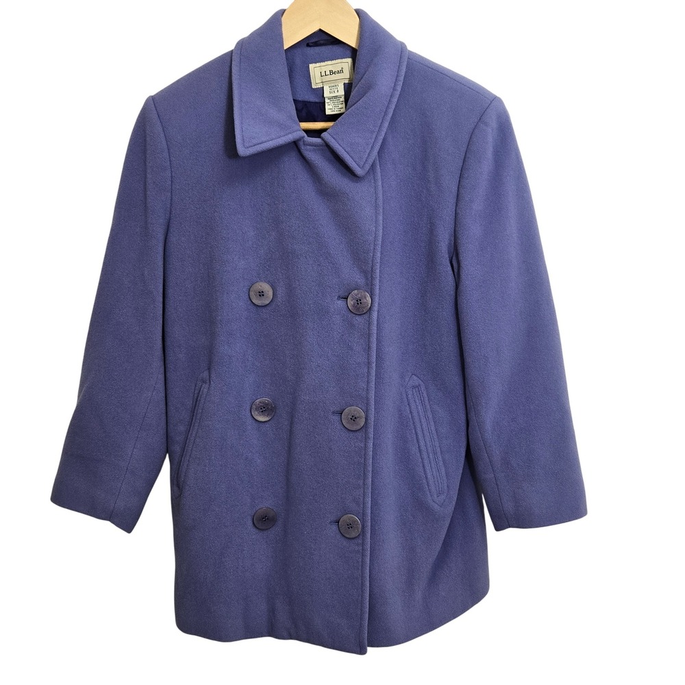 LLBean Womens Petite Double Breasted Wool Blend Pea Coat Periwinkle Size 8
Warm